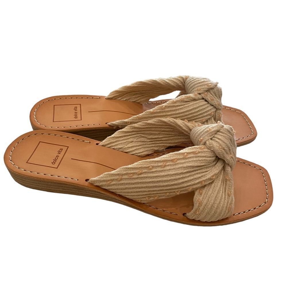 DOLCE VITA Women's Haviva Ivory Fabric Knotted Slide Sandals NEW 8.5 - Picture 2 of 7